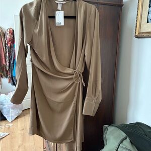 H&M Long Sleeve Tan Wrap Dress
